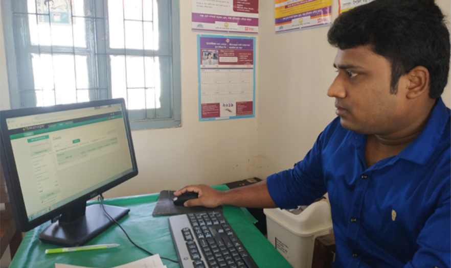 TB and Leprosy Control Assistant working on the e-TB tool in Teknaf Upazila