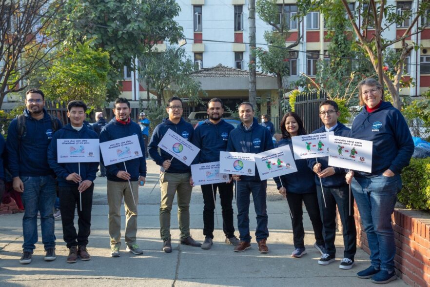 WAAW 2022 Walkathon attracted multisectoral engagement. Participants displayed placards with key AMR awareness messages in the Nepali language. Photo credit: MTaPS Nepal