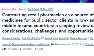 Contracting retail pharmacies as a source of essential medicines for public sector clients in low- and middle-income countries: a scoping review of key considerations, challenges, and opportunities